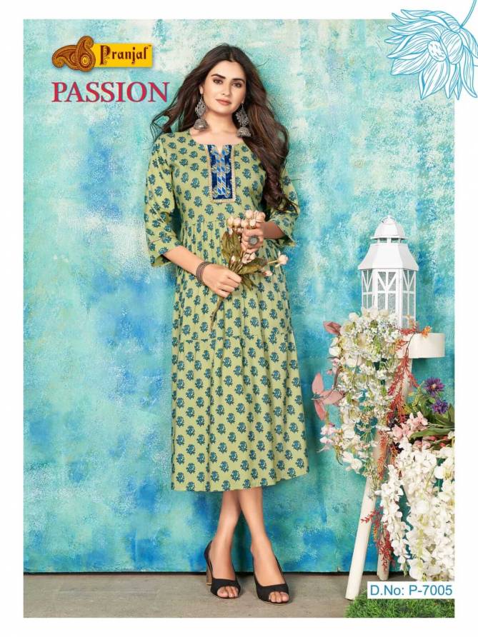 Pranjal Passion 7 Fancy Wear Designer Rayon Printed Anarkali Kurti Collection